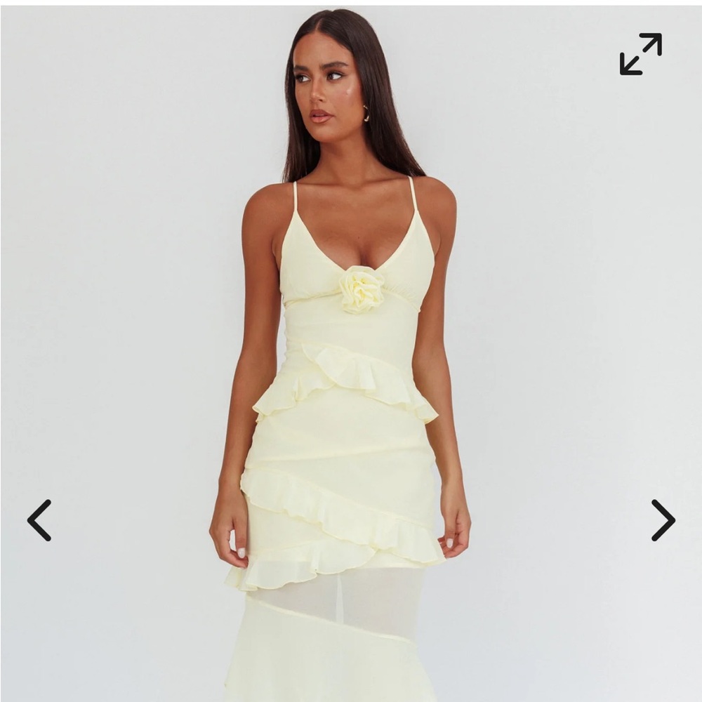Selfie Leslie Butter Yellow Marlie Frill Trim Rosette Maxi Dress